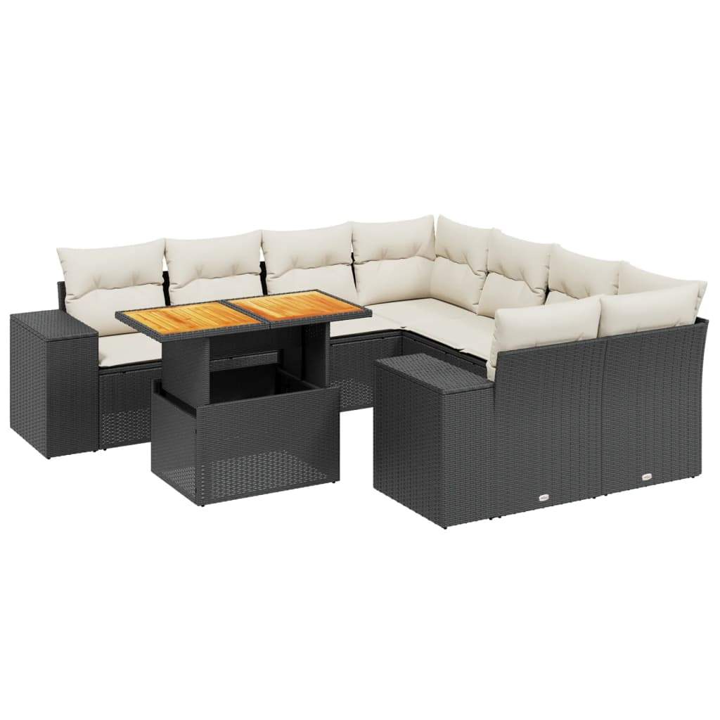 Set Divani da Giardino 9 pz con Cuscini Nero in Polyrattan - homemem39