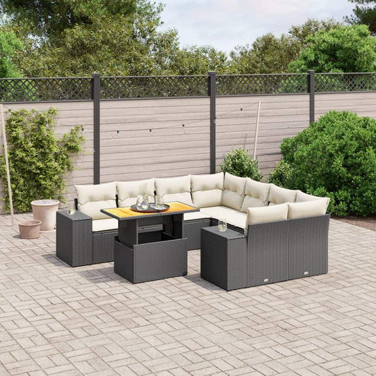 Set Divani da Giardino 9 pz con Cuscini Nero in Polyrattan - homemem39