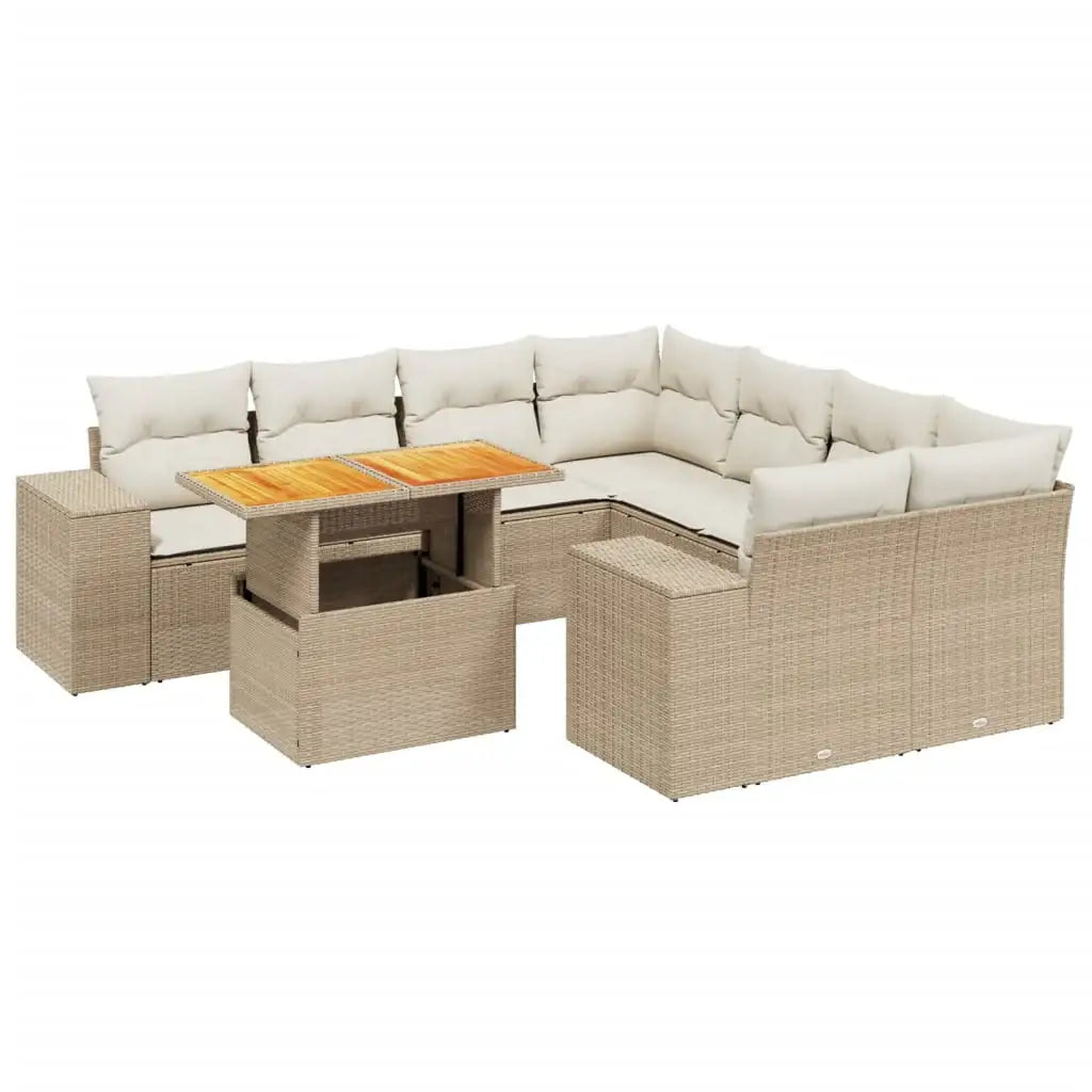 Set Divano da Giardino 9 pz con Cuscini Beige in Polyrattan - homemem39