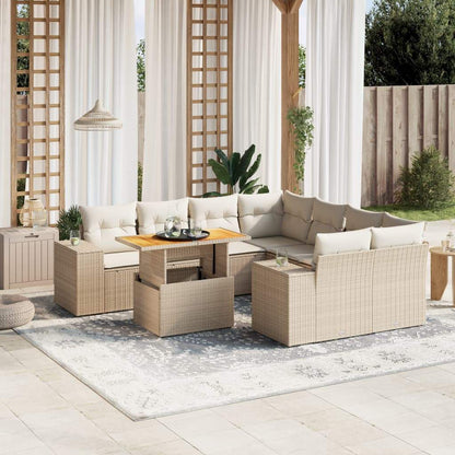 Set Divano da Giardino 9 pz con Cuscini Beige in Polyrattan - homemem39