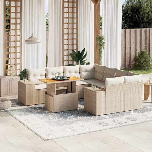 Set Divano da Giardino 9 pz con Cuscini Beige in Polyrattan - homemem39