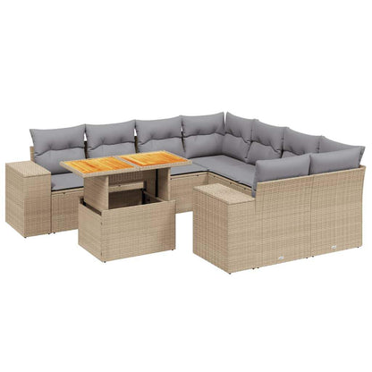 Set Divano da Giardino 9 pz con Cuscini Beige in Polyrattan - homemem39
