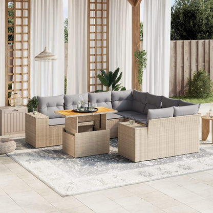 Set Divano da Giardino 9 pz con Cuscini Beige in Polyrattan - homemem39