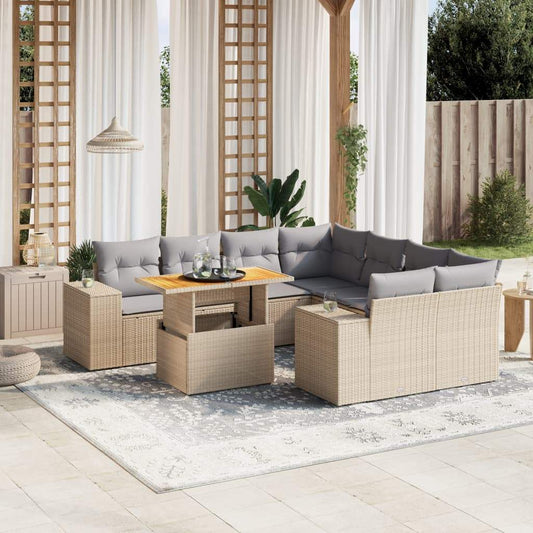 Set Divano da Giardino 9 pz con Cuscini Beige in Polyrattan - homemem39