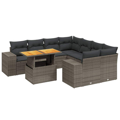 Set Divano da Giardino 9 pz con Cuscini Grigio in Polyrattan - homemem39