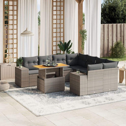 Set Divano da Giardino 9 pz con Cuscini Grigio in Polyrattan - homemem39
