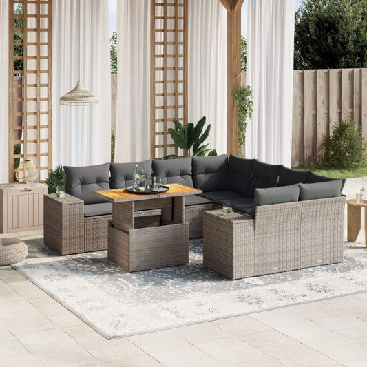 Set Divano da Giardino 9 pz con Cuscini Grigio in Polyrattan - homemem39