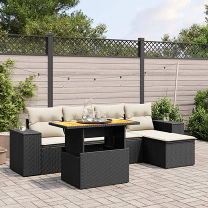 Set Divano da Giardino 6 pz con Cuscini Nero in Polyrattan - homemem39