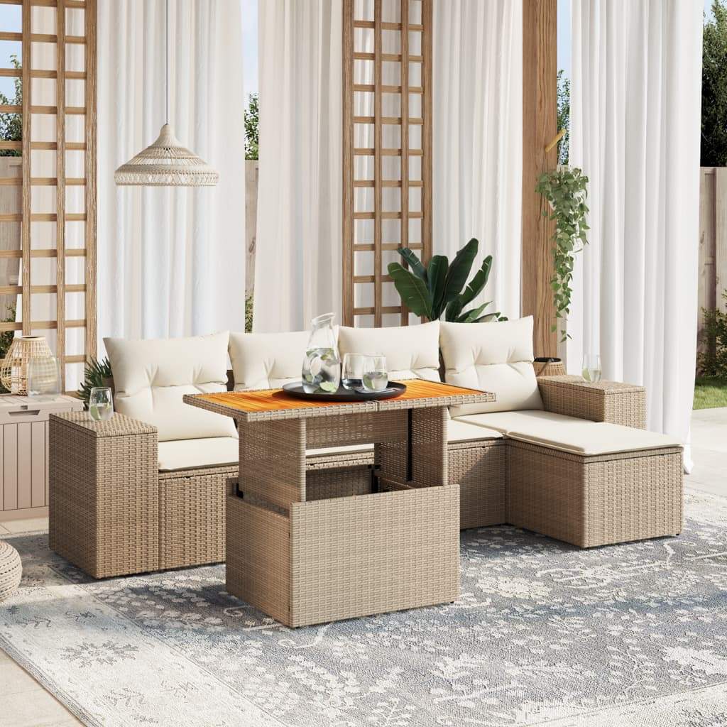 Set Divano da Giardino 6 pz con Cuscini Beige in Polyrattan - homemem39