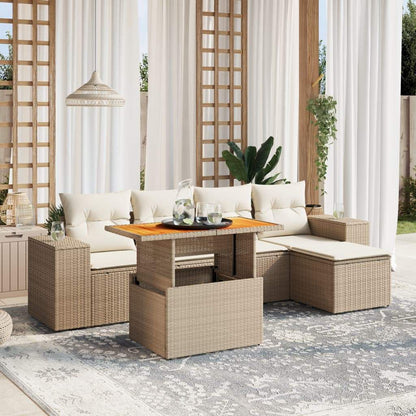Set Divano da Giardino 6 pz con Cuscini Beige in Polyrattan - homemem39
