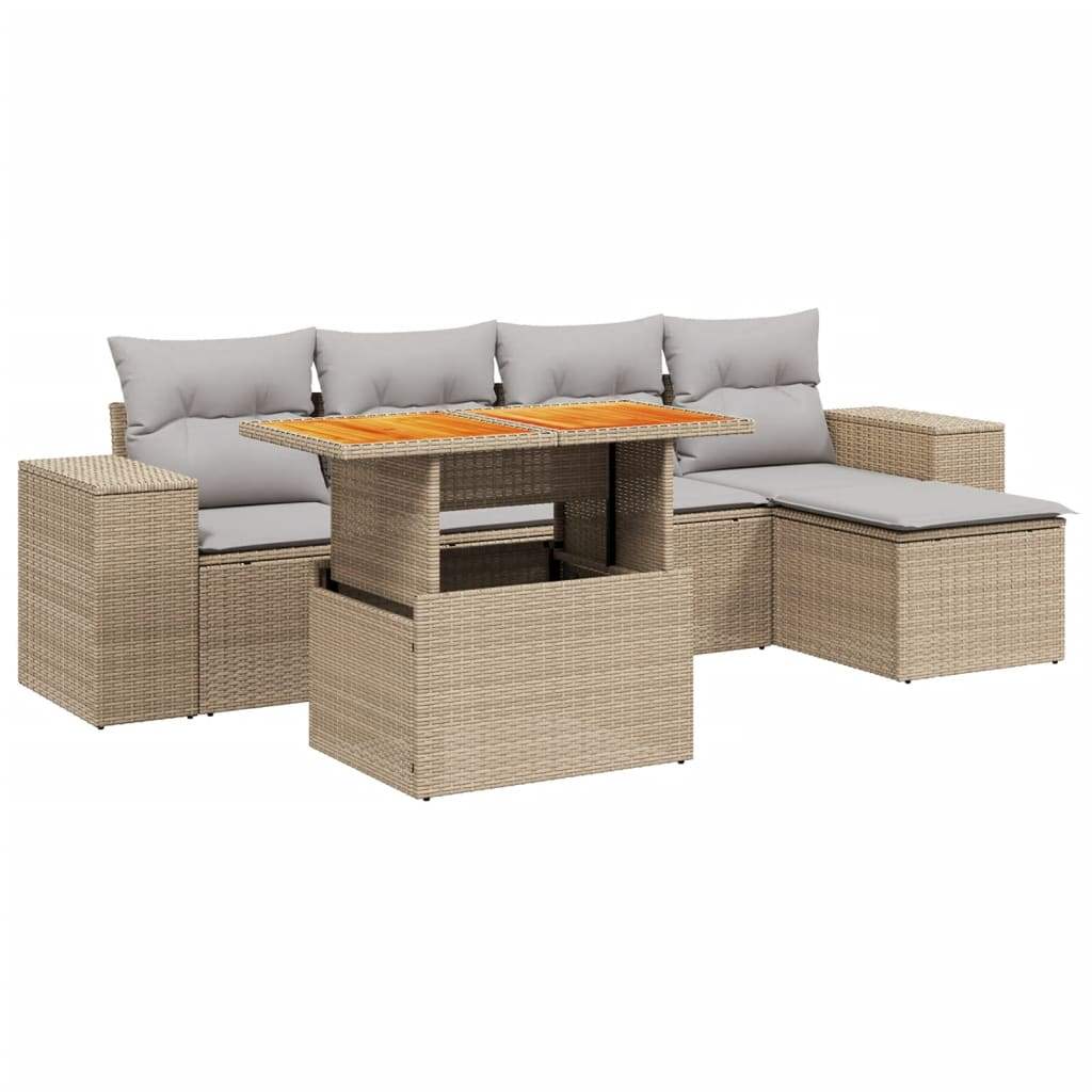 Set Divano da Giardino 6 pz con Cuscini Beige in Polyrattan - homemem39