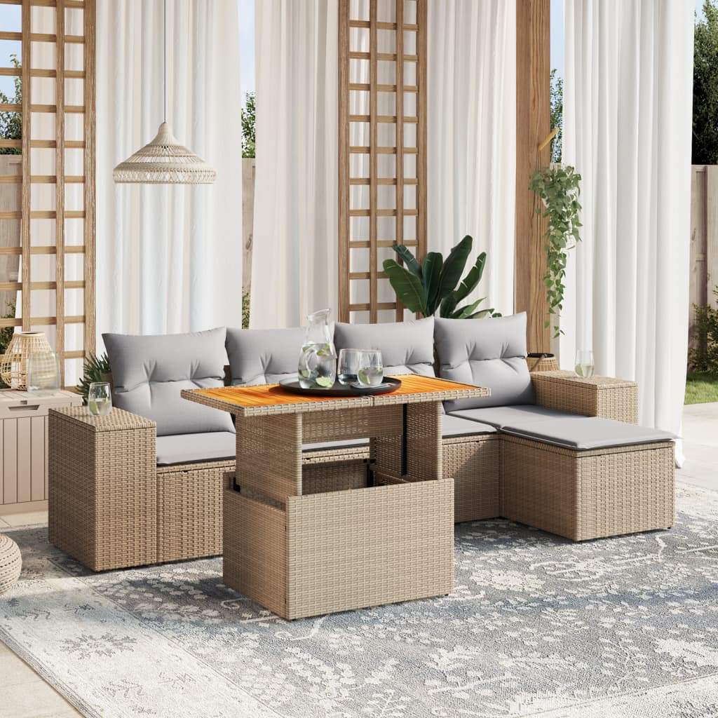 Set Divano da Giardino 6 pz con Cuscini Beige in Polyrattan - homemem39