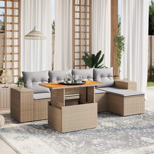 Set Divano da Giardino 6 pz con Cuscini Beige in Polyrattan - homemem39