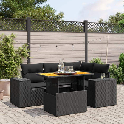 Set Divani da Giardino 5 pz con Cuscini in Polyrattan Nero - homemem39