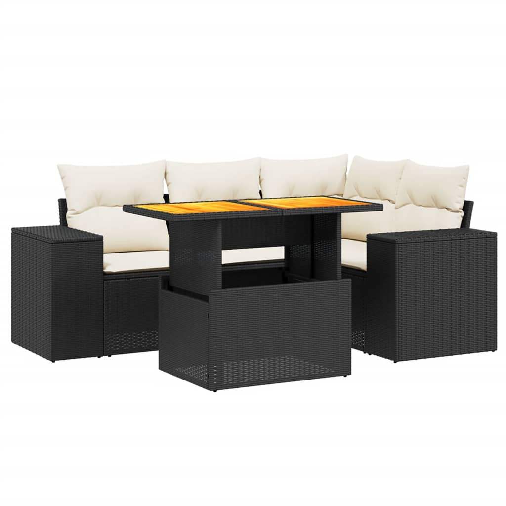 Set Divani da Giardino 5 pz con Cuscini in Polyrattan Nero - homemem39