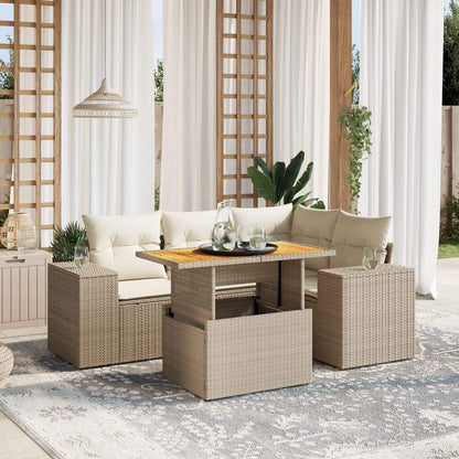 Set Divano da Giardino 5 pz con Cuscini Beige in Polyrattan - homemem39