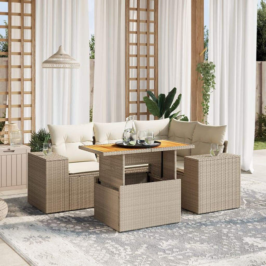 Set Divano da Giardino 5 pz con Cuscini Beige in Polyrattan - homemem39