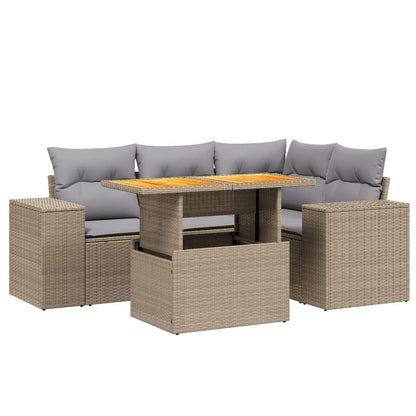 Set Divano da Giardino 5 pz con Cuscini Beige in Polyrattan - homemem39