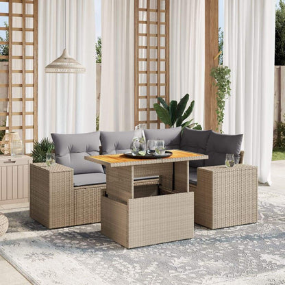 Set Divano da Giardino 5 pz con Cuscini Beige in Polyrattan - homemem39