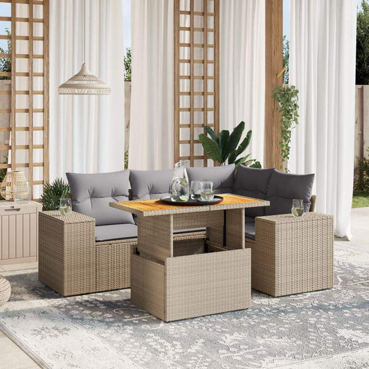 Set Divano da Giardino 5 pz con Cuscini Beige in Polyrattan - homemem39