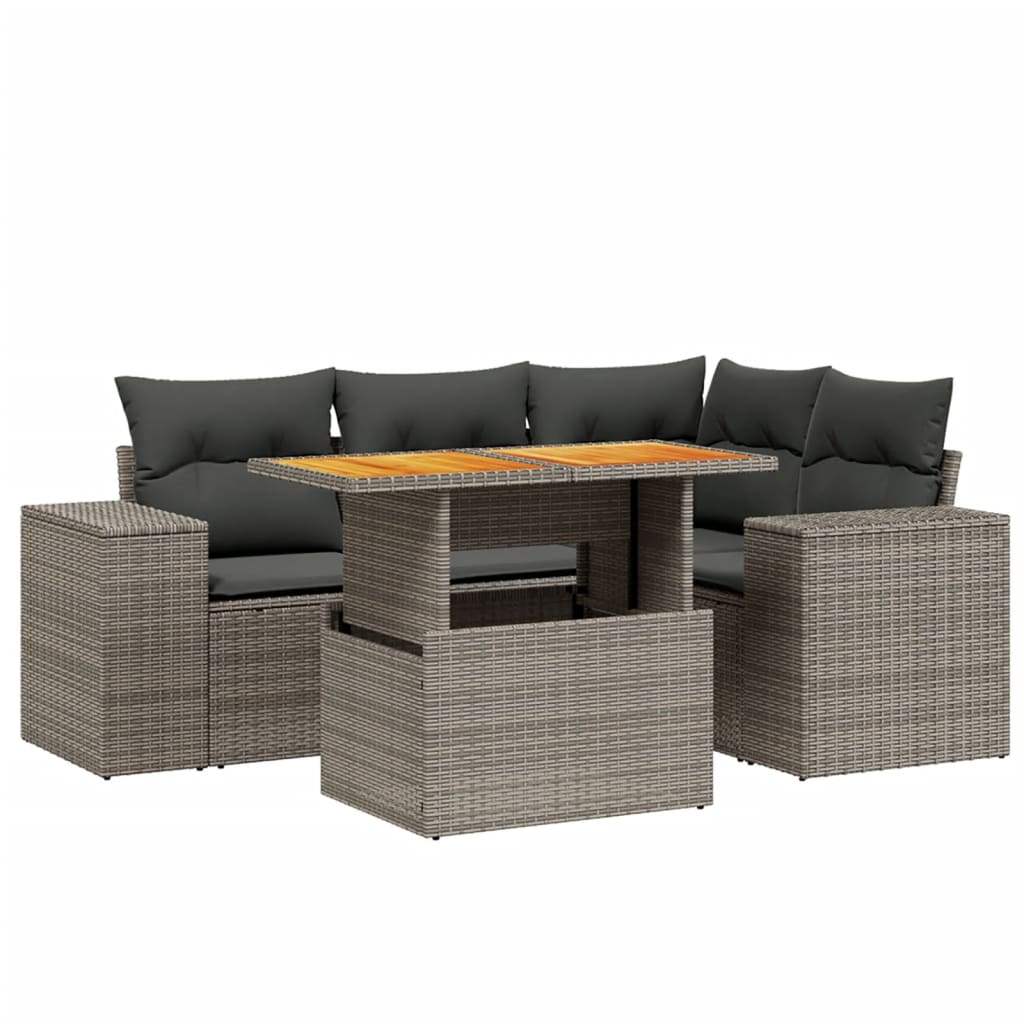 Set Divano da Giardino 5 pz con Cuscini Grigio in Polyrattan - homemem39