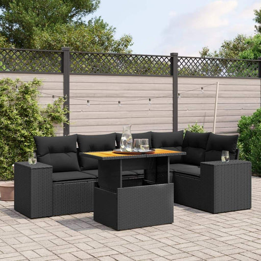 Set Divano da Giardino 6 pz con Cuscini Nero in Polyrattan - homemem39