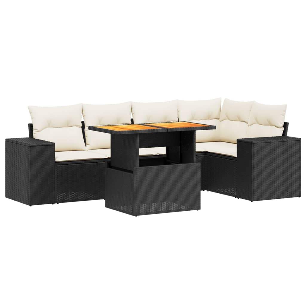 Set Divano da Giardino 6 pz con Cuscini Nero in Polyrattan - homemem39