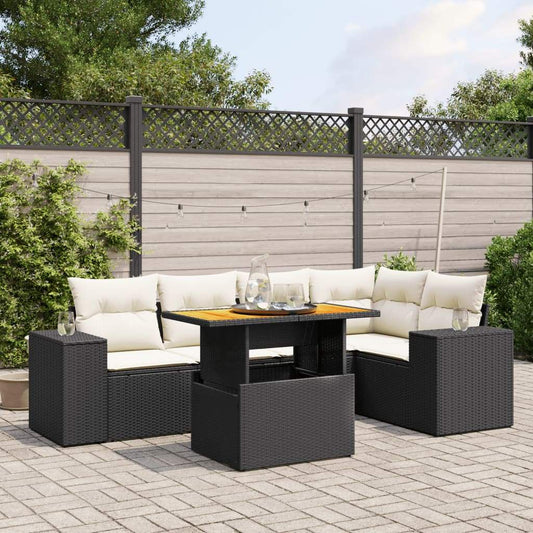 Set Divano da Giardino 6 pz con Cuscini Nero in Polyrattan - homemem39