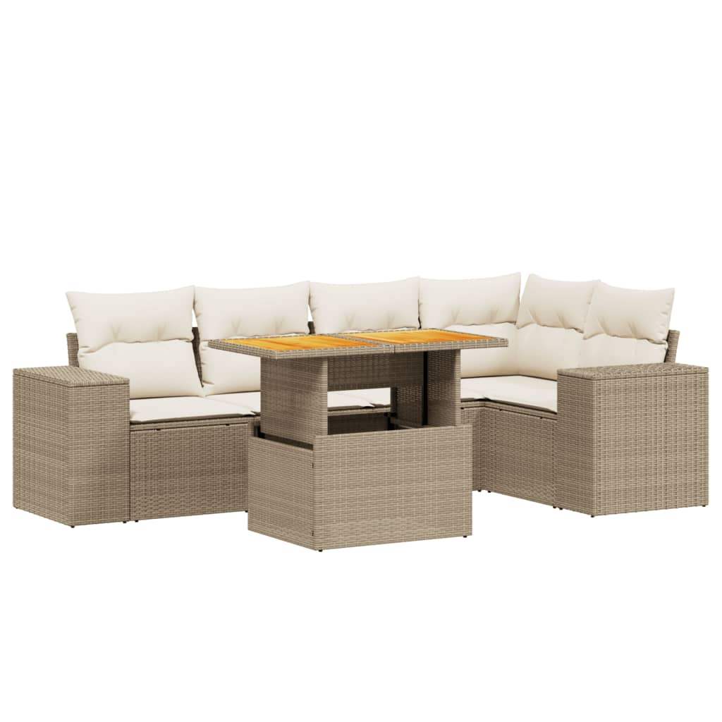 Set Divano da Giardino 6 pz con Cuscini Beige in Polyrattan - homemem39