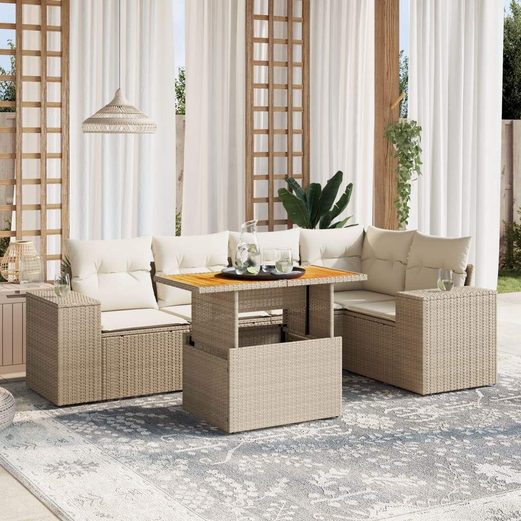 Set Divano da Giardino 6 pz con Cuscini Beige in Polyrattan - homemem39