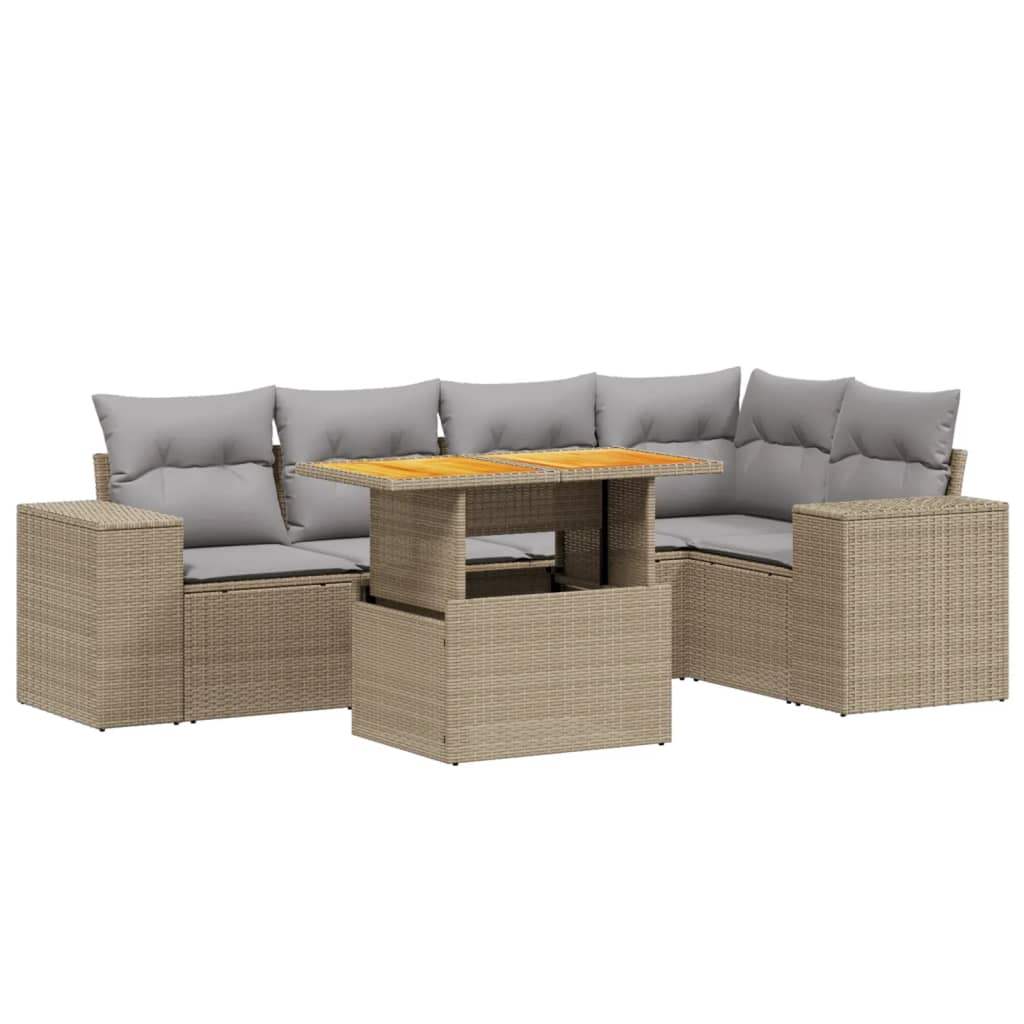 Set Divano da Giardino 6 pz con Cuscini Beige in Polyrattan - homemem39