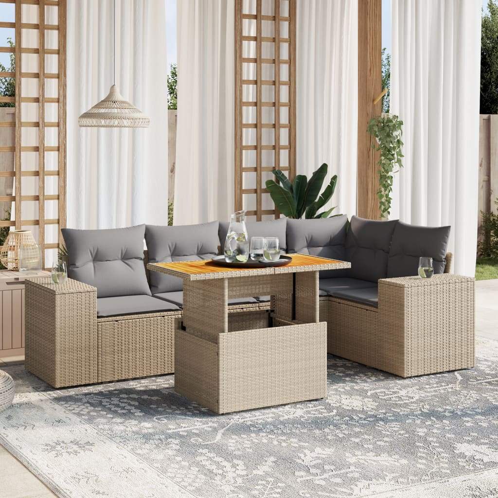 Set Divano da Giardino 6 pz con Cuscini Beige in Polyrattan - homemem39
