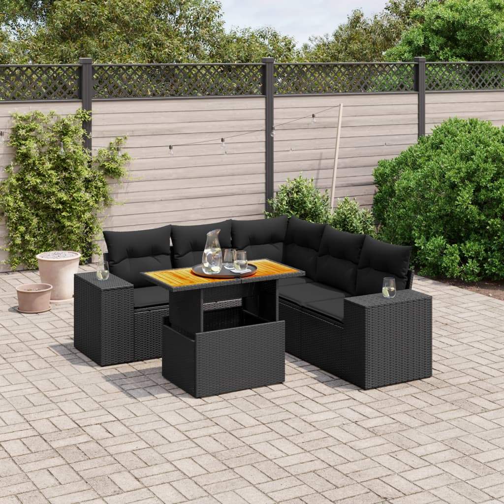Set Divano da Giardino 6 pz con Cuscini Nero in Polyrattan - homemem39