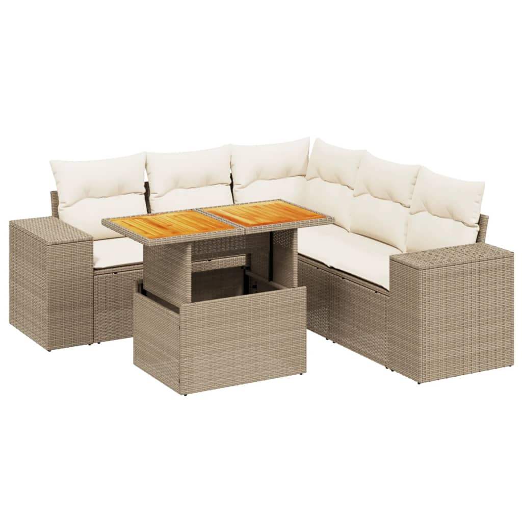 Set Divano da Giardino 6 pz con Cuscini Beige in Polyrattan - homemem39
