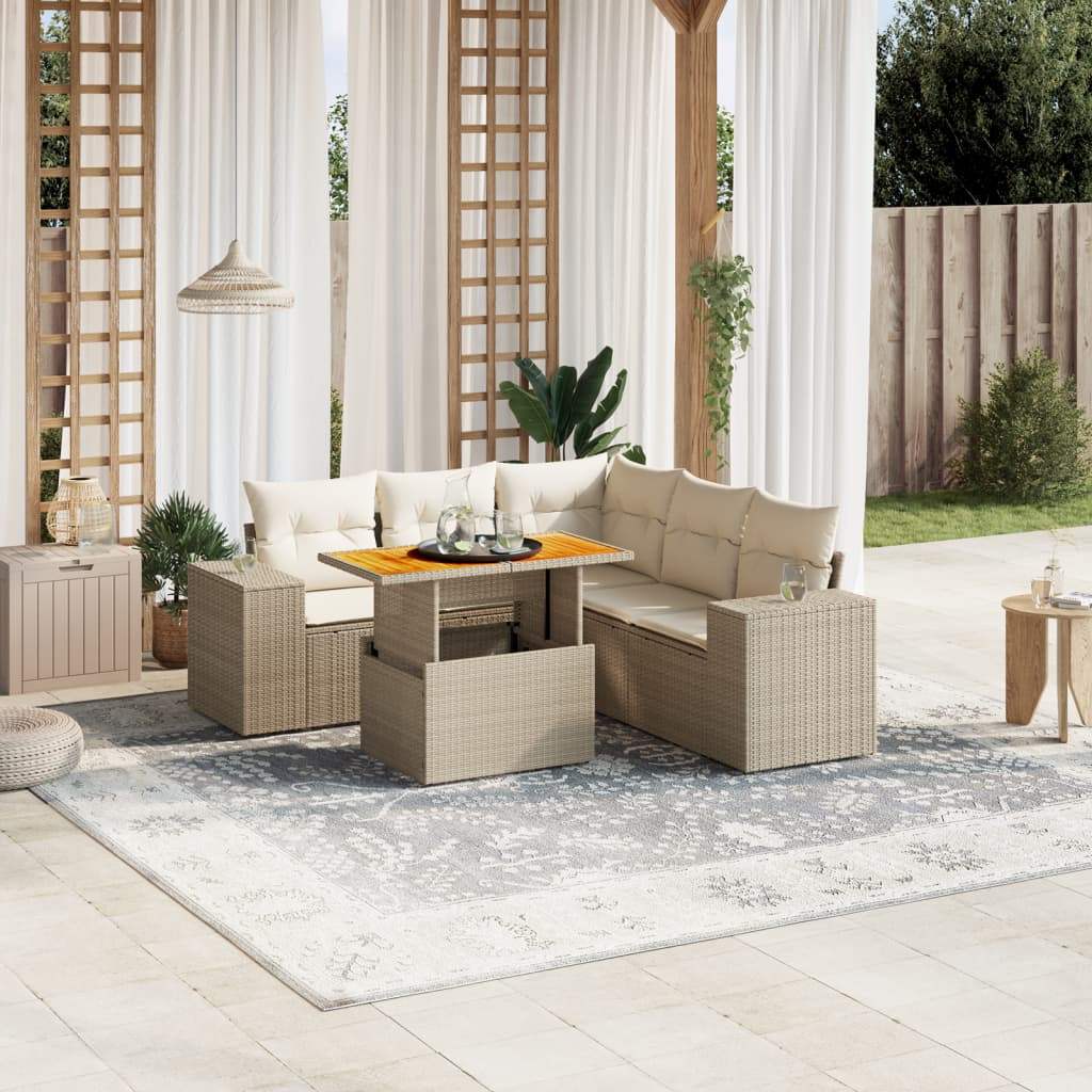 Set Divano da Giardino 6 pz con Cuscini Beige in Polyrattan - homemem39