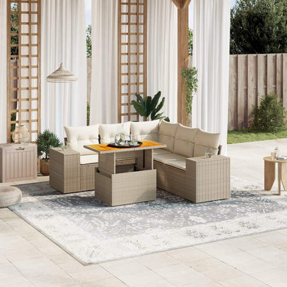 Set Divano da Giardino 6 pz con Cuscini Beige in Polyrattan - homemem39