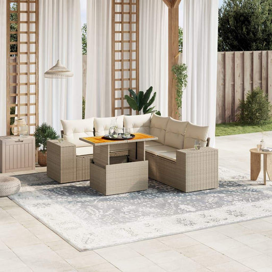 Set Divano da Giardino 6 pz con Cuscini Beige in Polyrattan - homemem39