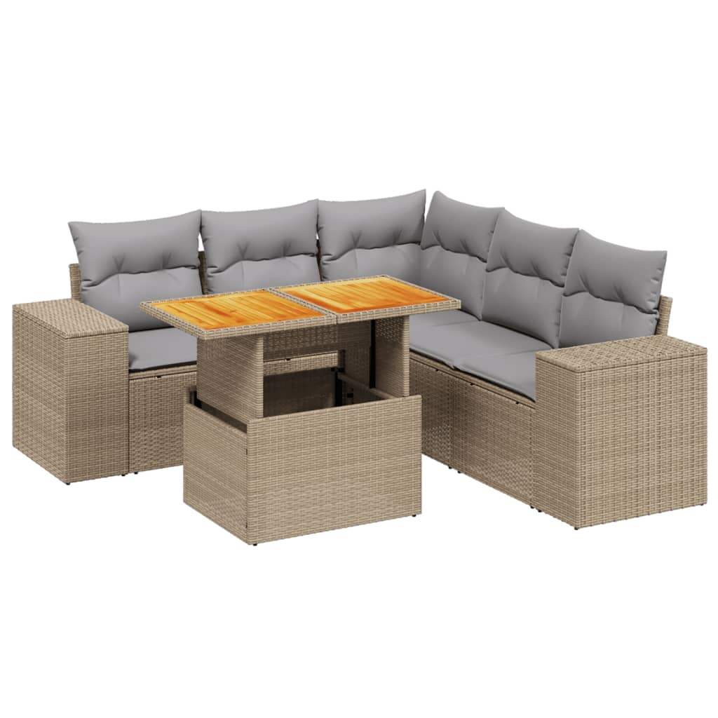 Set Divano da Giardino 6 pz con Cuscini Beige in Polyrattan - homemem39