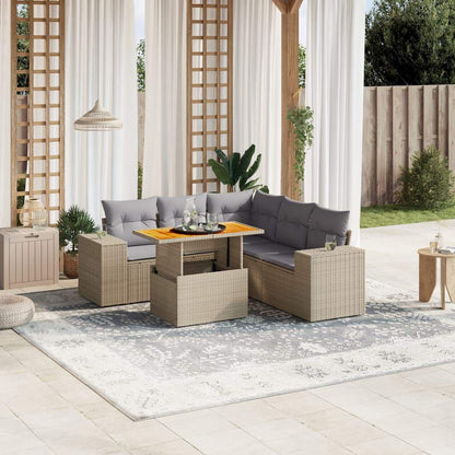 Set Divano da Giardino 6 pz con Cuscini Beige in Polyrattan - homemem39