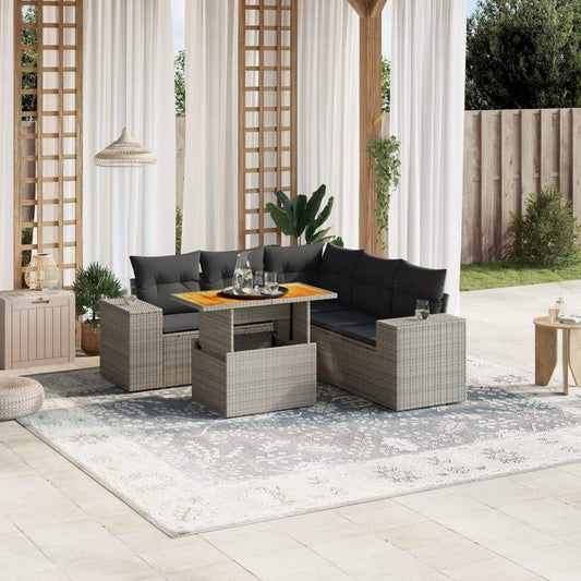 Set Divano da Giardino 6 pz con Cuscini Grigio in Polyrattan - homemem39
