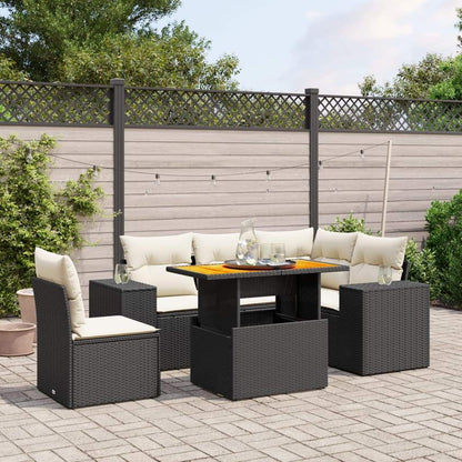 Set Divano da Giardino 6 pz con Cuscini Nero in Polyrattan - homemem39