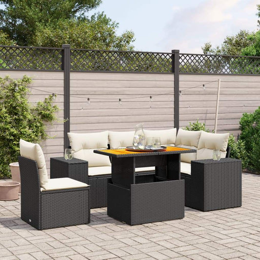 Set Divano da Giardino 6 pz con Cuscini Nero in Polyrattan - homemem39