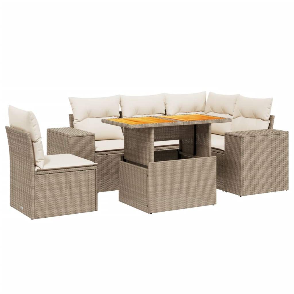 Set Divano da Giardino 6 pz con Cuscini Beige in Polyrattan - homemem39
