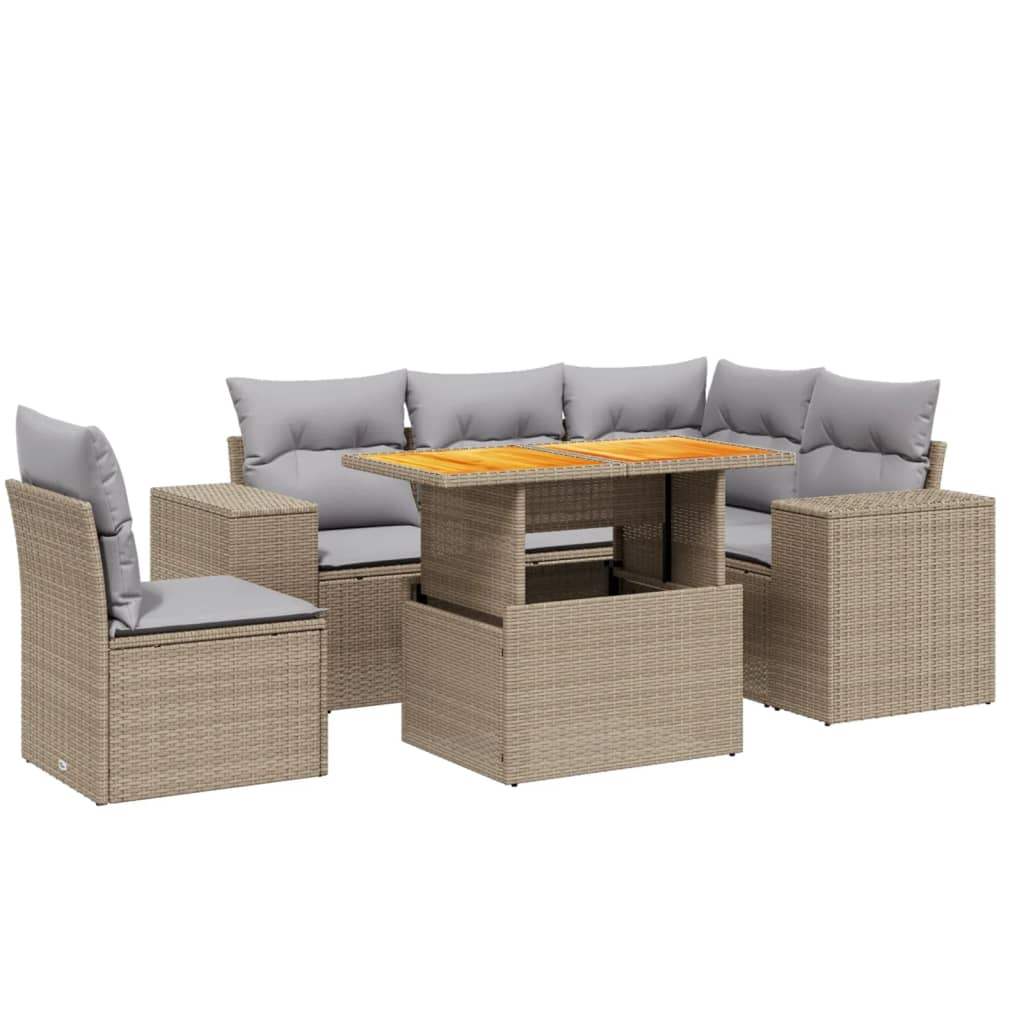 Set Divano da Giardino 6 pz con Cuscini Beige in Polyrattan - homemem39