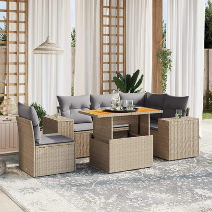 Set Divano da Giardino 6 pz con Cuscini Beige in Polyrattan - homemem39