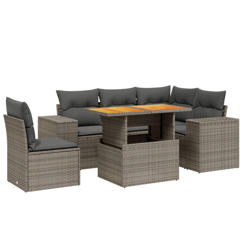 Set Divano da Giardino 6 pz con Cuscini Grigio in Polyrattan - homemem39