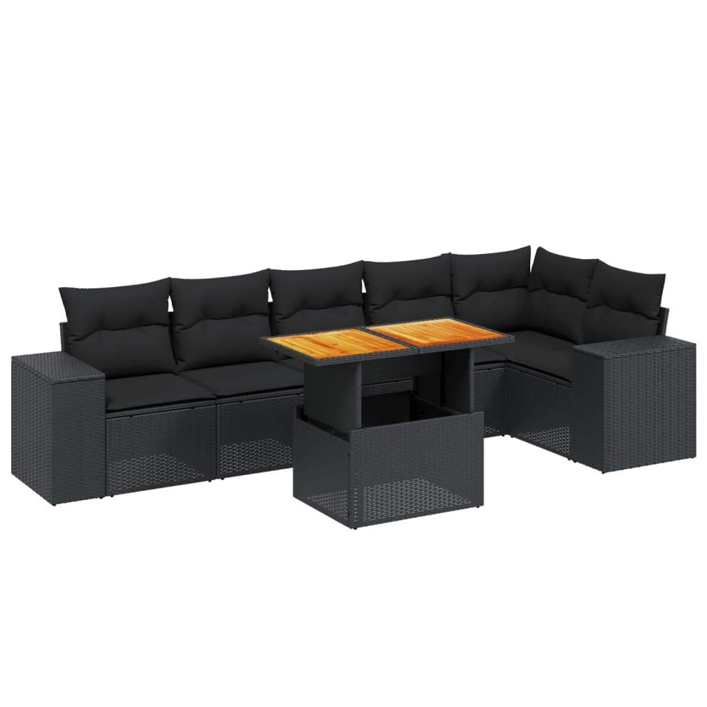 Set Divani da Giardino con Cuscini 7pz Nero Polyrattan - homemem39