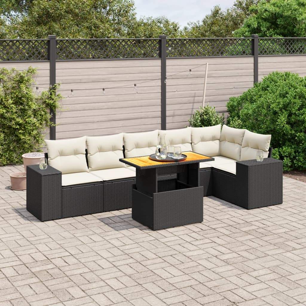 Set Divani da Giardino con Cuscini 7pz Nero Polyrattan - homemem39