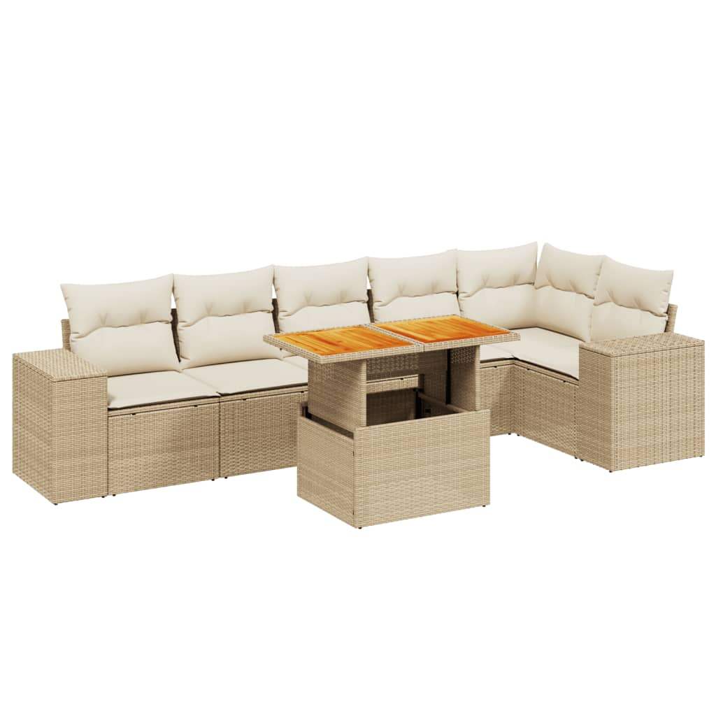 Set Divani da Giardino 7 pz con Cuscini Beige in Polyrattan - homemem39