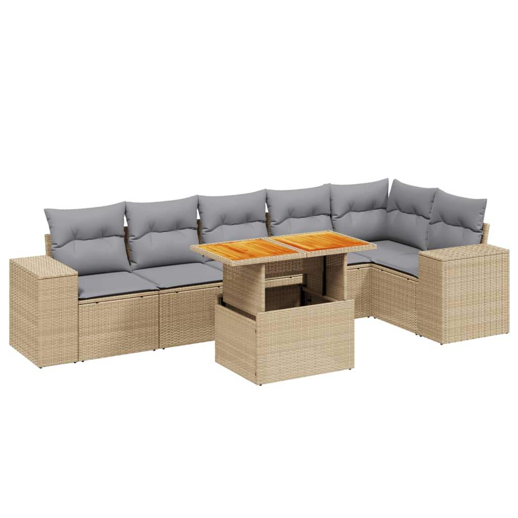 Set Divani da Giardino 7 pz con Cuscini Beige in Polyrattan - homemem39